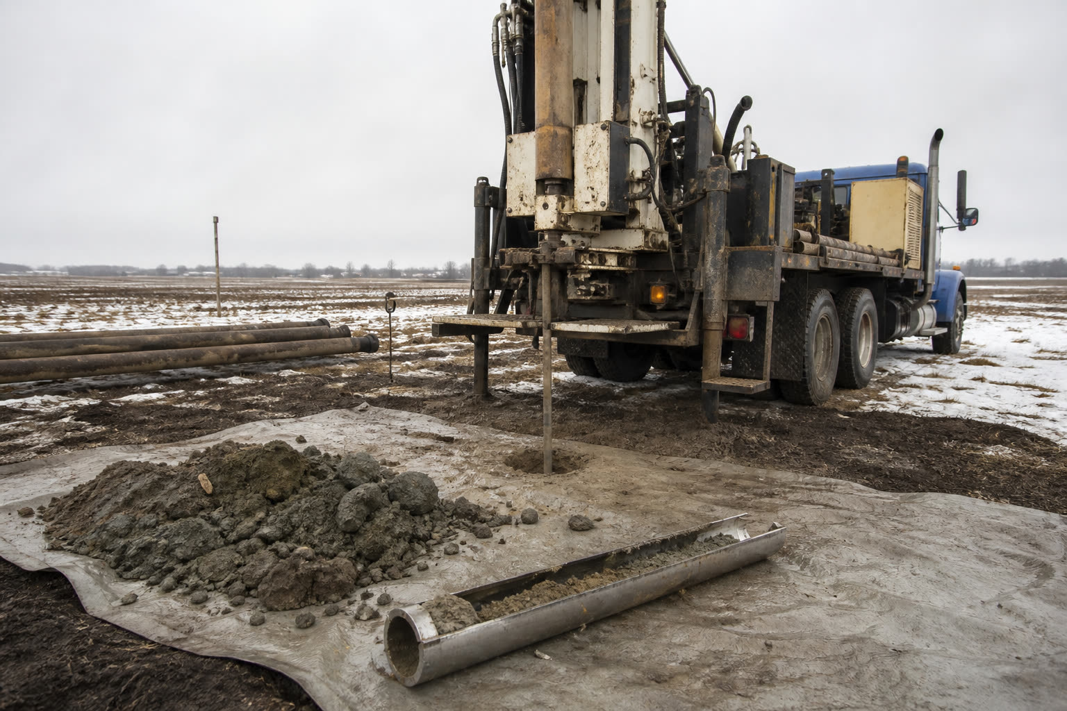 Drill rig on a field site — illustrative of exploration work OneLog is built for.